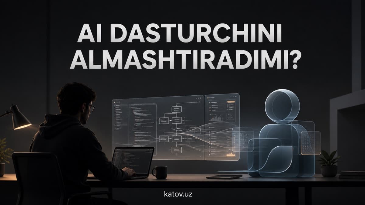 Dasturchi va sun'iy intellekt bir loyiha ustida hamkorlik qilayotgan ramziy sahna